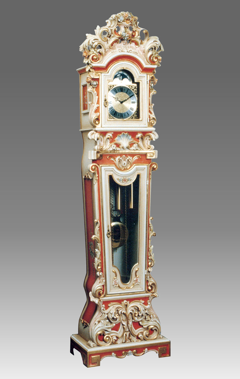 Grandfather clock Art.512/3 lacquered white patinated with gold and decoration without Angel